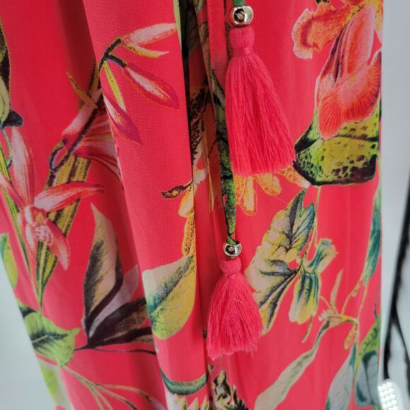 Chicos Maxi Dress Womens 0 Pink Tropical Floral Tassels Lined Swing Flowy - Picture 15 of 16